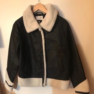 Faux leather coat with faux fur